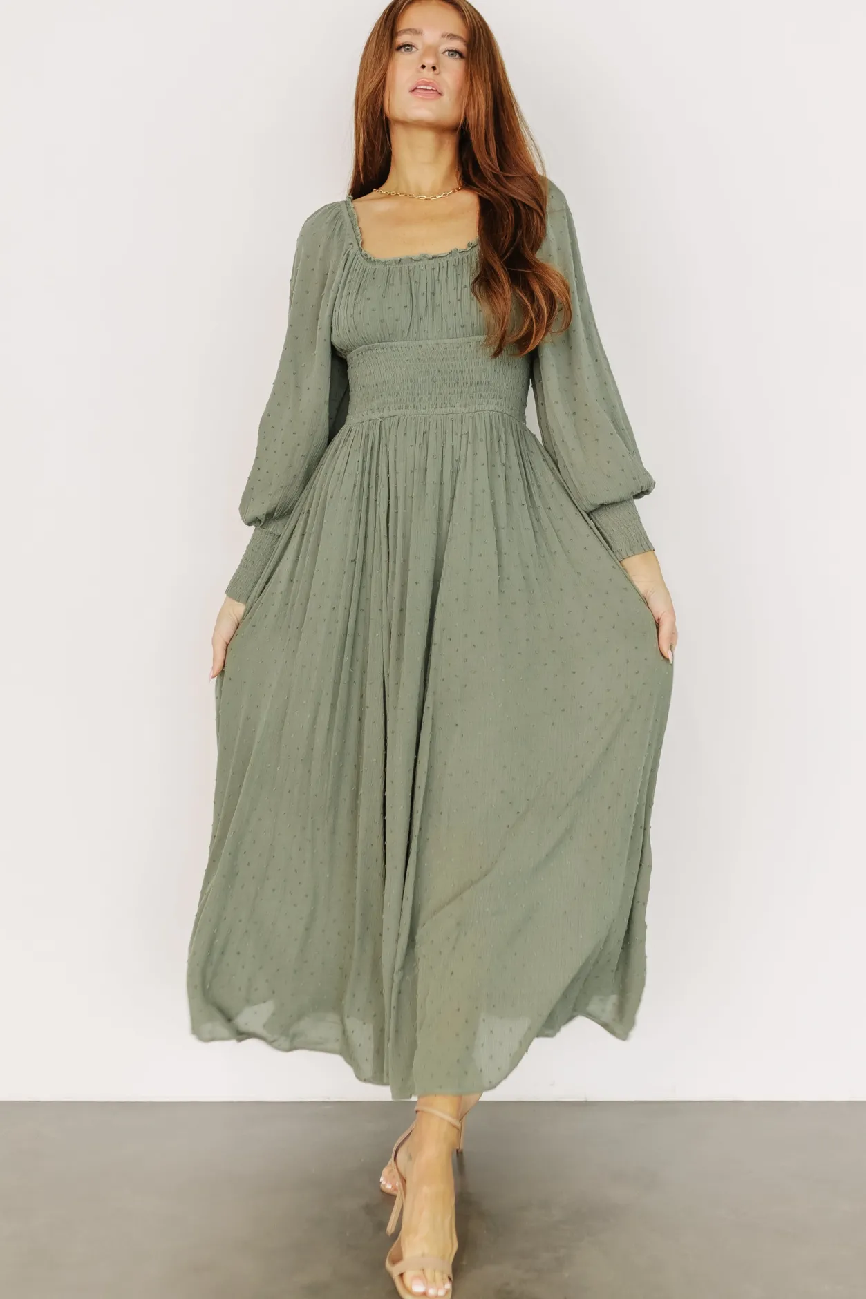 Online Baltic Born Renata Dot Maxi Dress | Dusty Olive DustyOlive