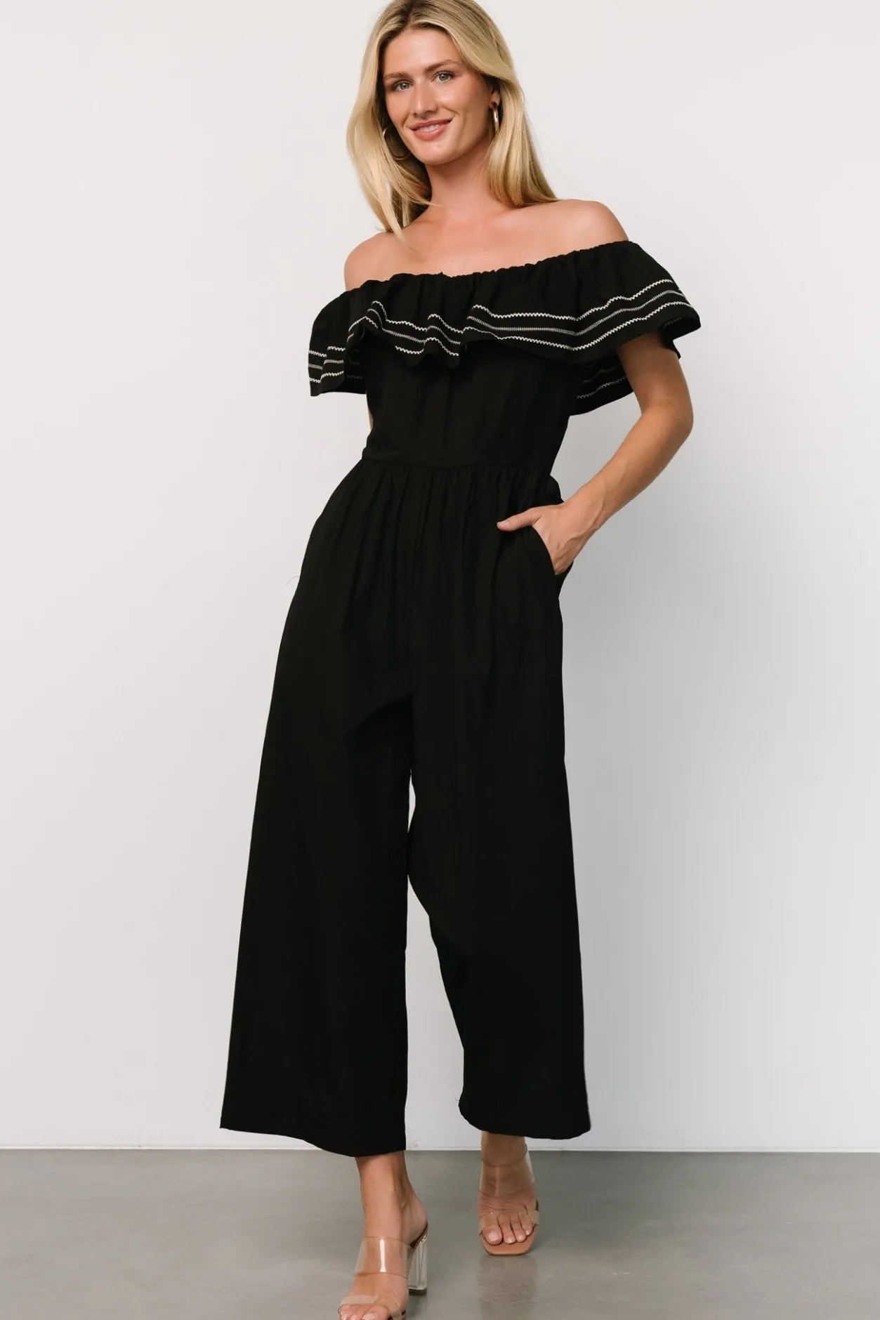 Clearance Baltic Born Reyna Off Shoulder Jumpsuit | Black