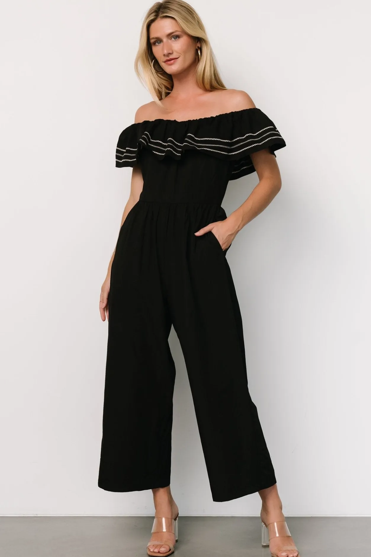 Clearance Baltic Born Reyna Off Shoulder Jumpsuit | Black