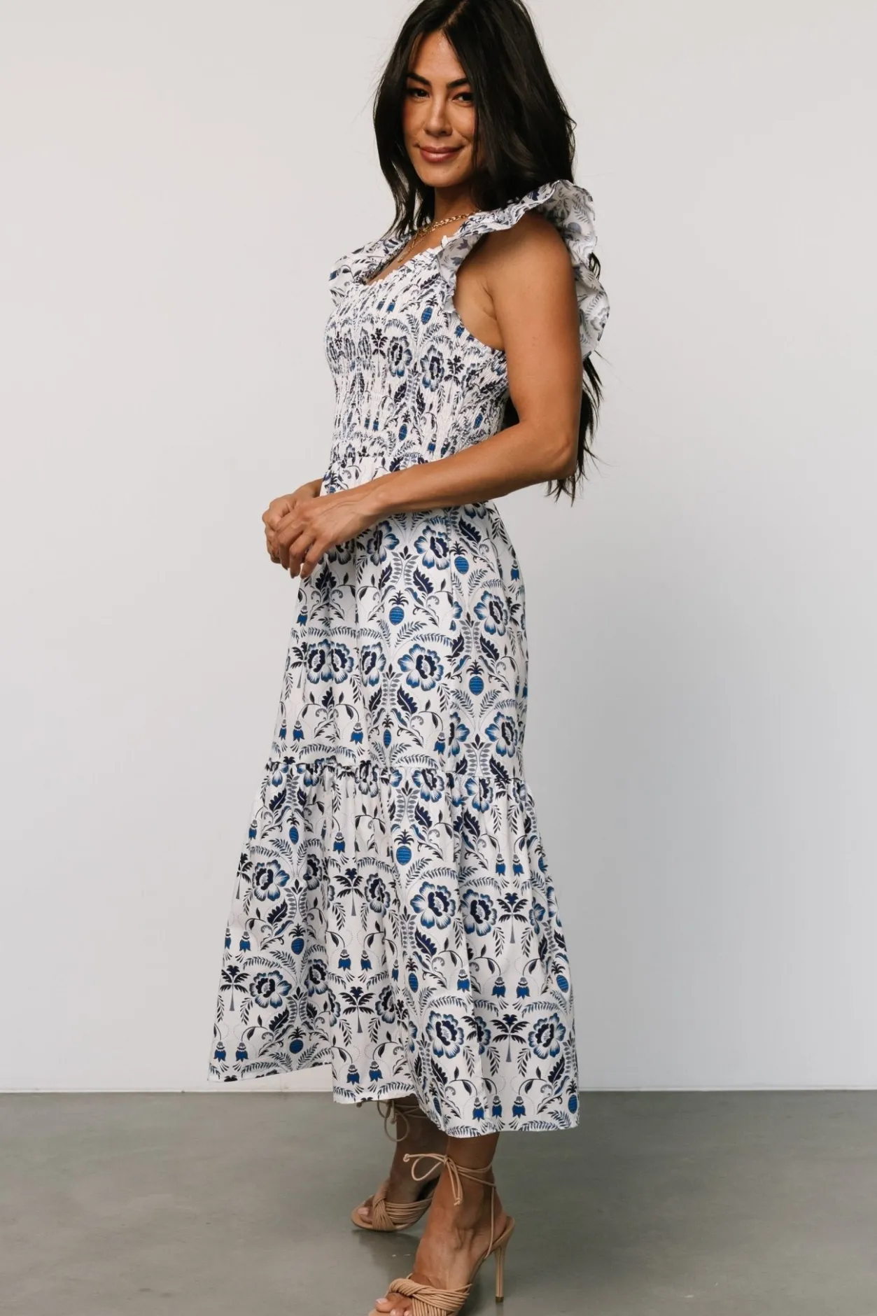 New Baltic Born Rhodes Smocked Dress | White + Blue Print White+BluePrint