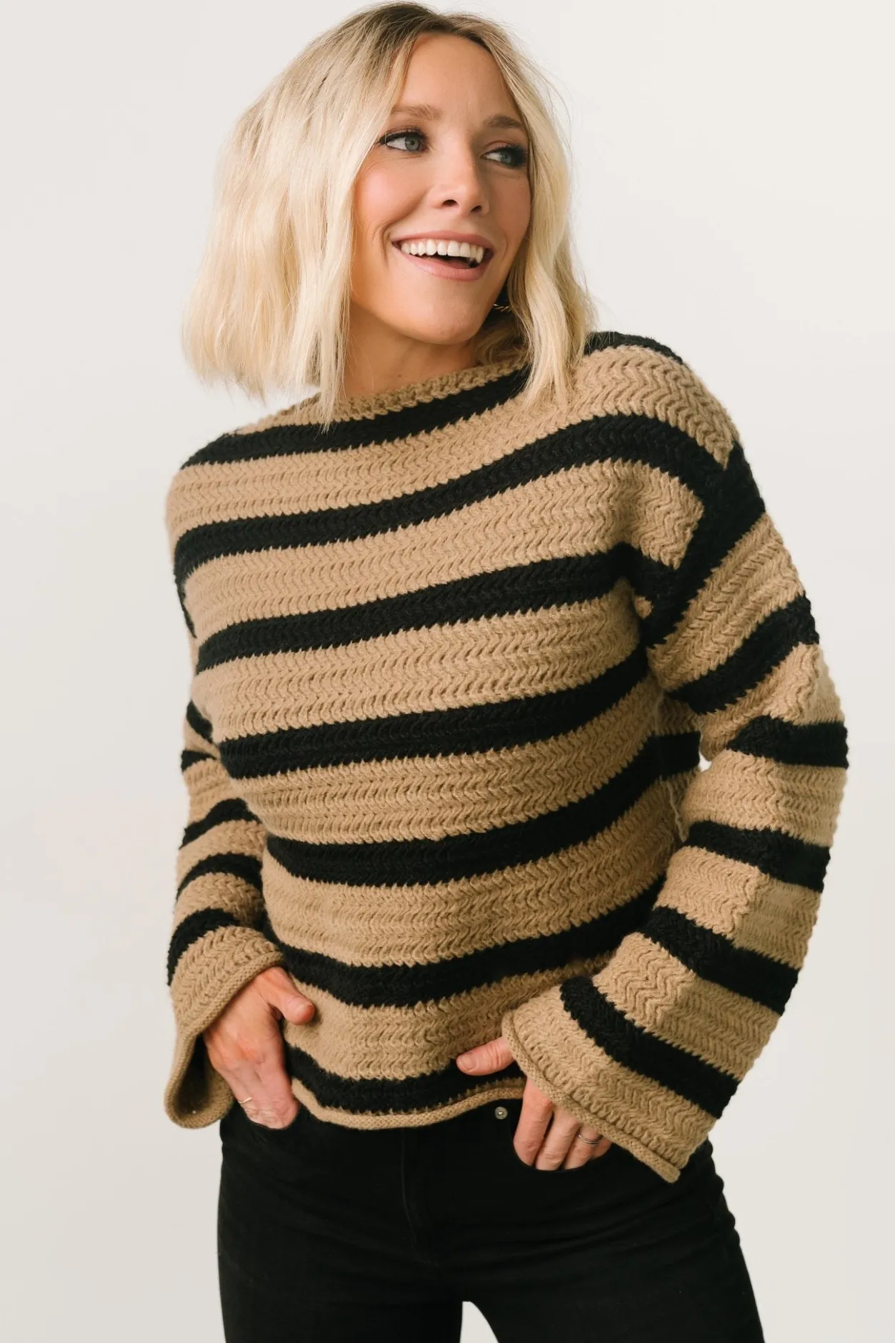 Online Baltic Born Robbie Striped Knit Sweater | Black + Camel Black+Camel