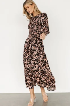 Outlet Baltic Born Rochelle Smocked Midi Dress | Black Multi Floral BlackMultiFloral