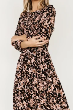 Outlet Baltic Born Rochelle Smocked Midi Dress | Black Multi Floral BlackMultiFloral