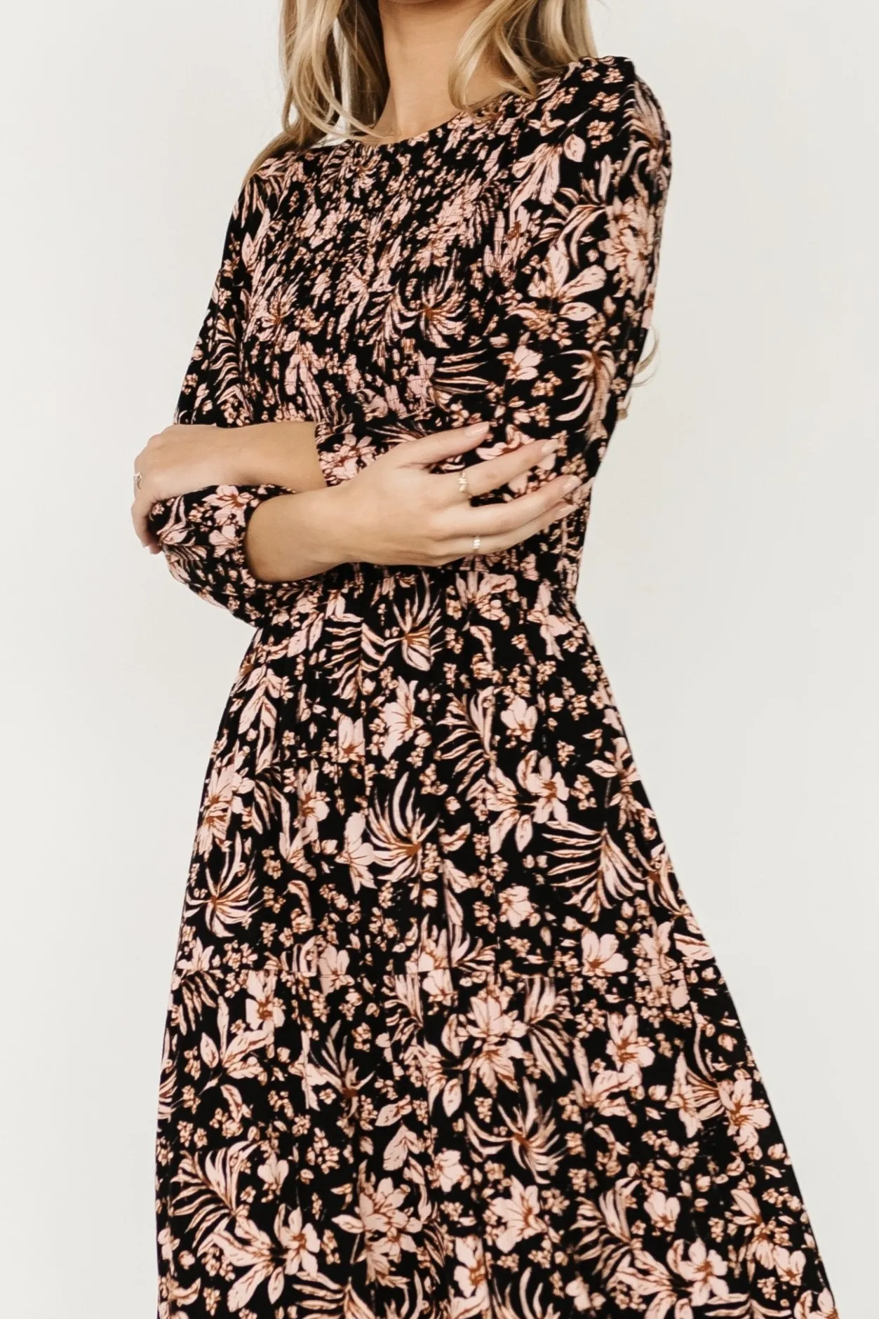 Outlet Baltic Born Rochelle Smocked Midi Dress | Black Multi Floral BlackMultiFloral