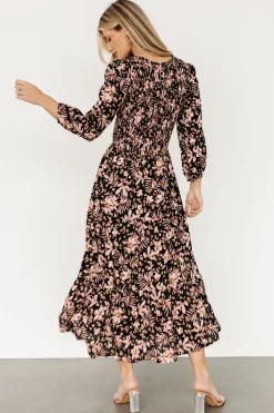 Outlet Baltic Born Rochelle Smocked Midi Dress | Black Multi Floral BlackMultiFloral