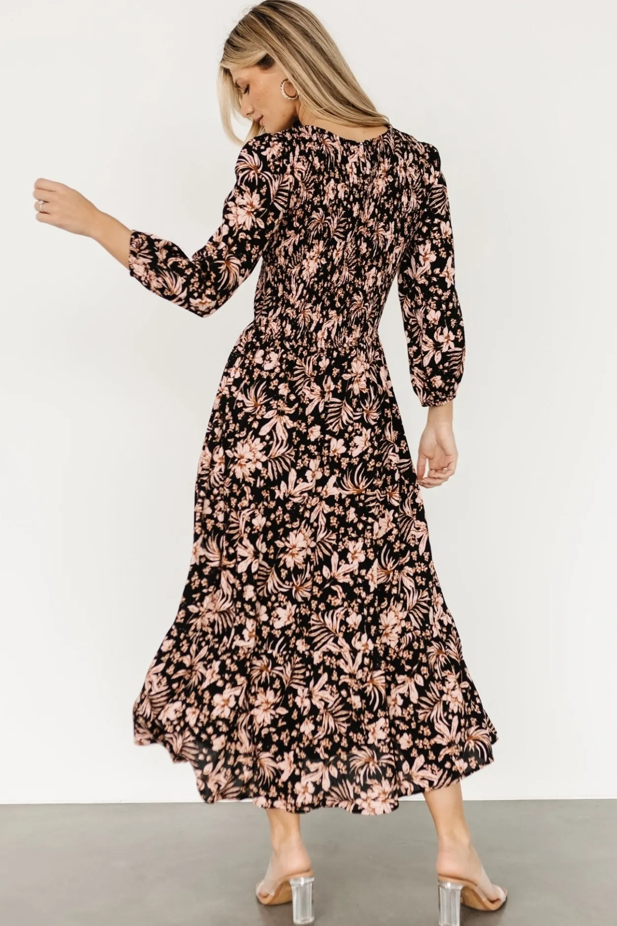 Outlet Baltic Born Rochelle Smocked Midi Dress | Black Multi Floral BlackMultiFloral