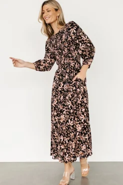 Outlet Baltic Born Rochelle Smocked Midi Dress | Black Multi Floral BlackMultiFloral