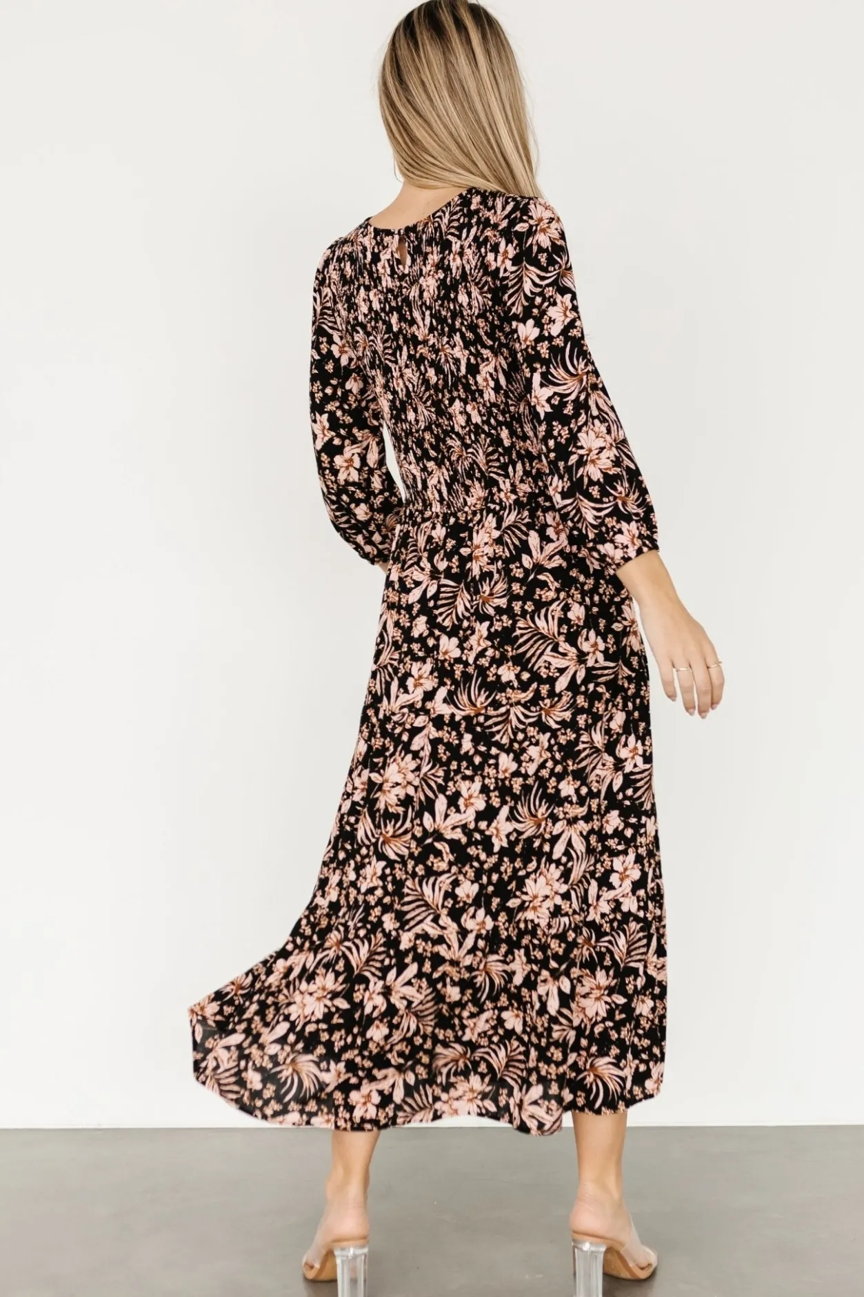 Outlet Baltic Born Rochelle Smocked Midi Dress | Black Multi Floral BlackMultiFloral