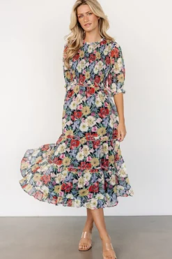 Outlet Baltic Born Rosalina Smocked Dress | Black Multi Floral BlackMultiFloral