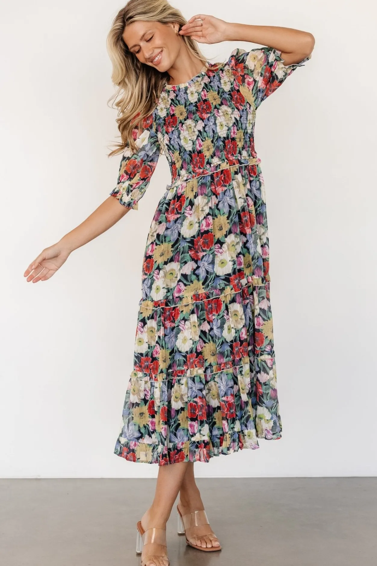 Outlet Baltic Born Rosalina Smocked Dress | Black Multi Floral BlackMultiFloral