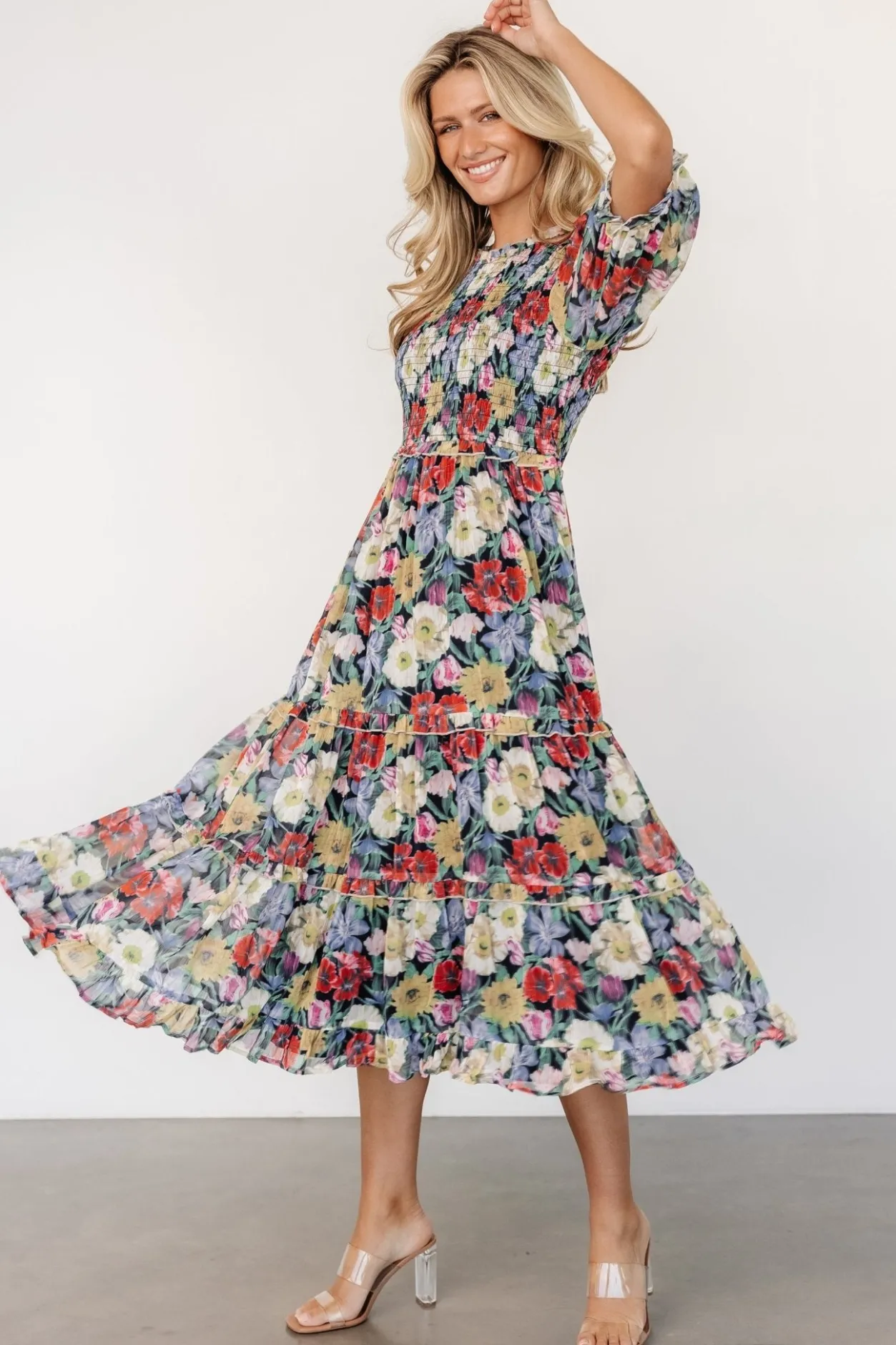 Outlet Baltic Born Rosalina Smocked Dress | Black Multi Floral BlackMultiFloral