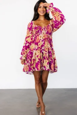 Clearance Baltic Born Rubi Short Dress | Magenta Multi Floral MagentaMultiFloral