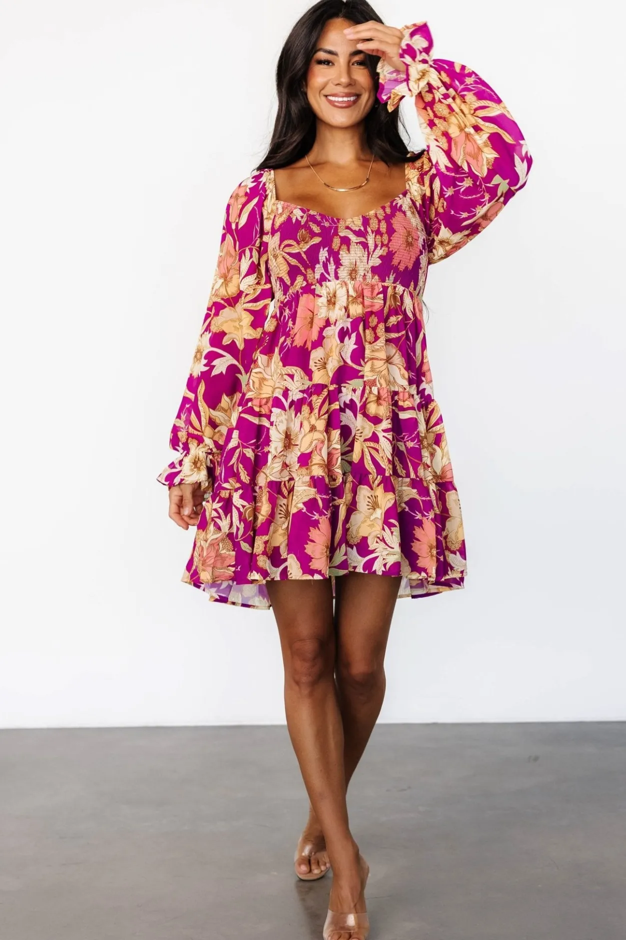 Clearance Baltic Born Rubi Short Dress | Magenta Multi Floral MagentaMultiFloral