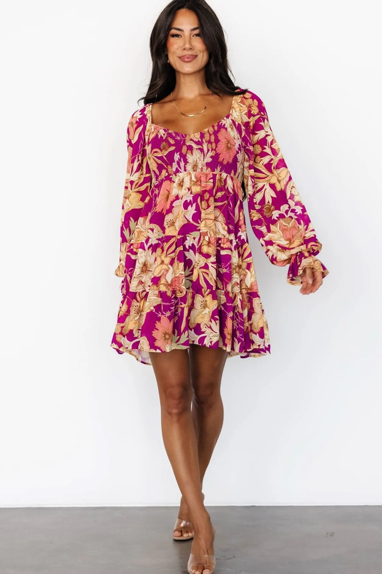 Clearance Baltic Born Rubi Short Dress | Magenta Multi Floral MagentaMultiFloral