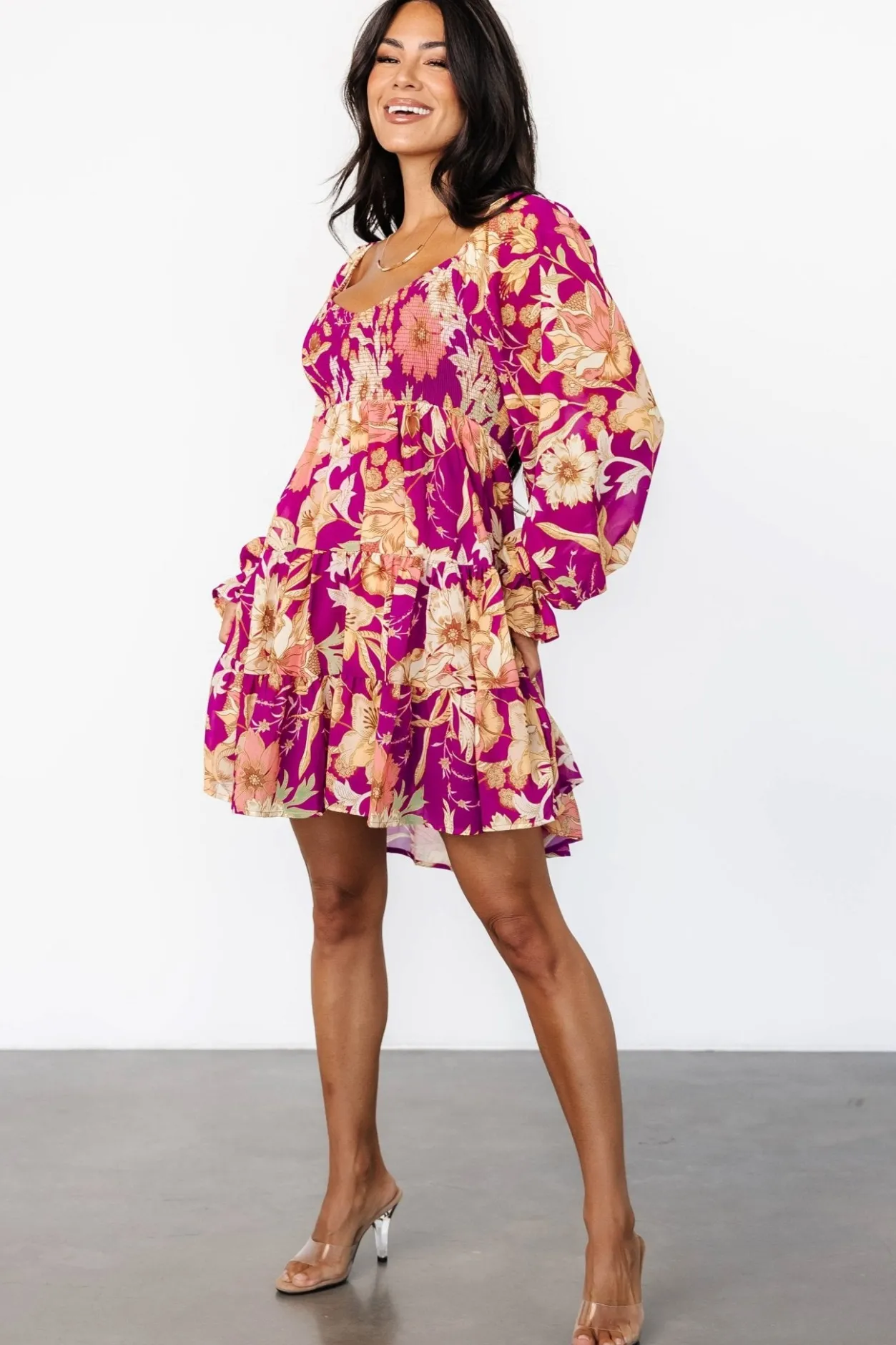 Clearance Baltic Born Rubi Short Dress | Magenta Multi Floral MagentaMultiFloral
