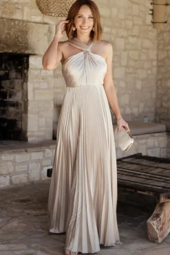 Hot Baltic Born Sandra Pleated Maxi Dress | Champagne
