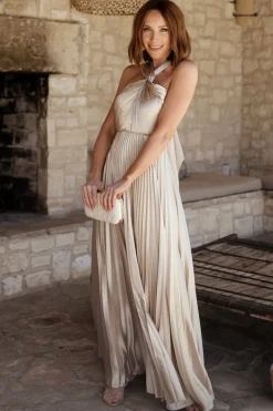 Hot Baltic Born Sandra Pleated Maxi Dress | Champagne
