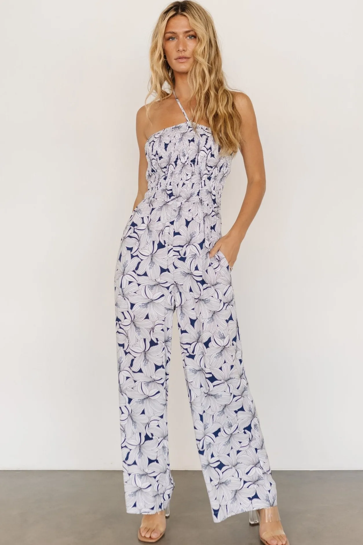 Sale Baltic Born Santa Ana Halter Jumpsuit | Navy + White Navy+White