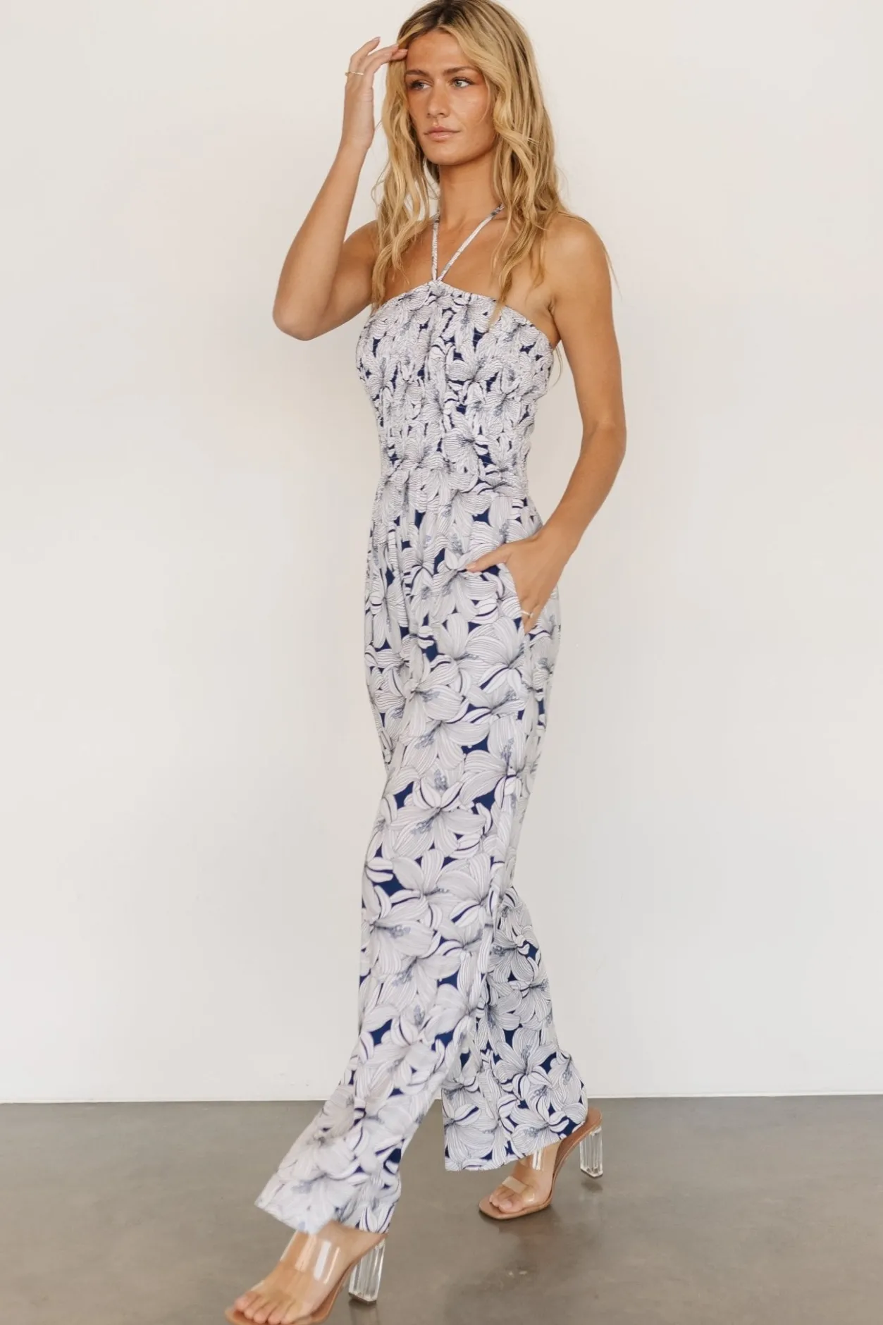 Sale Baltic Born Santa Ana Halter Jumpsuit | Navy + White Navy+White