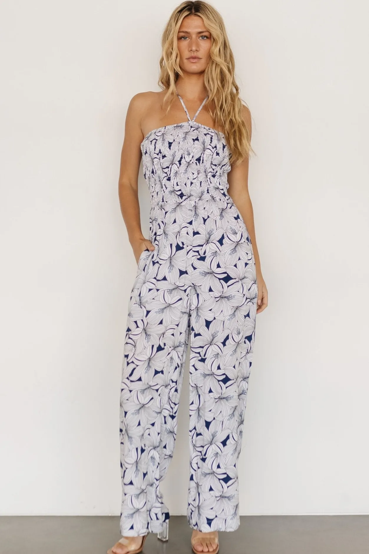 Sale Baltic Born Santa Ana Halter Jumpsuit | Navy + White Navy+White