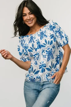 Hot Baltic Born Santorini Off Shoulder Top | White + Blue White+Blue