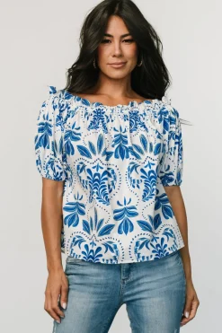 Hot Baltic Born Santorini Off Shoulder Top | White + Blue White+Blue