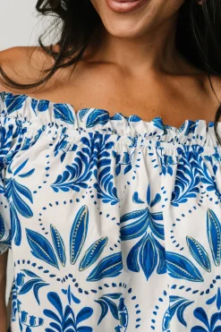 Hot Baltic Born Santorini Off Shoulder Top | White + Blue White+Blue