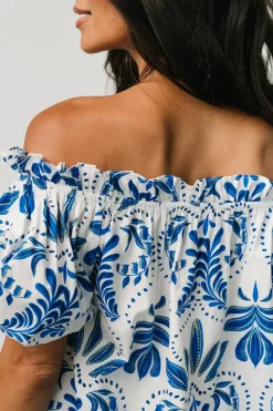 Hot Baltic Born Santorini Off Shoulder Top | White + Blue White+Blue