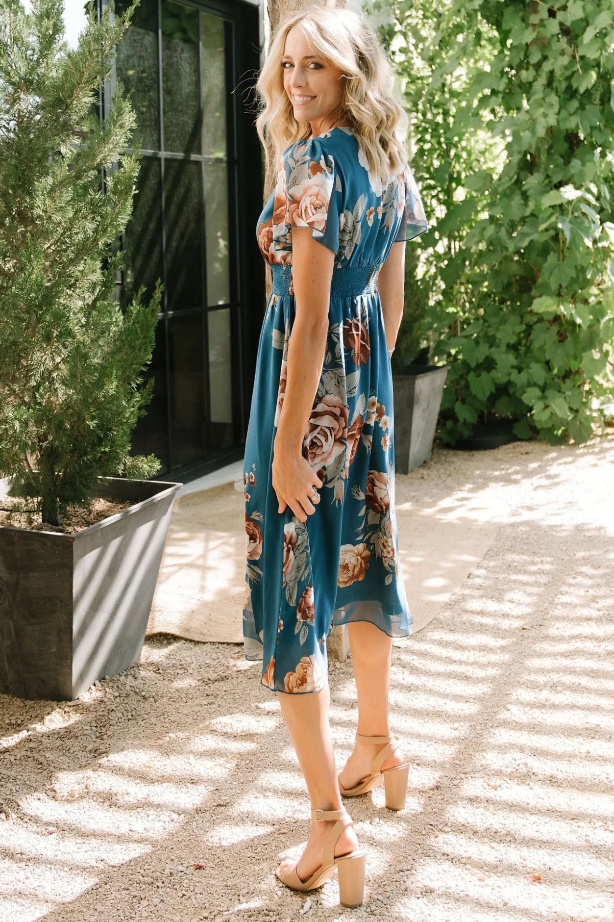 New Baltic Born Sarah Smocked Midi Dress | Blue Floral BlueFloral