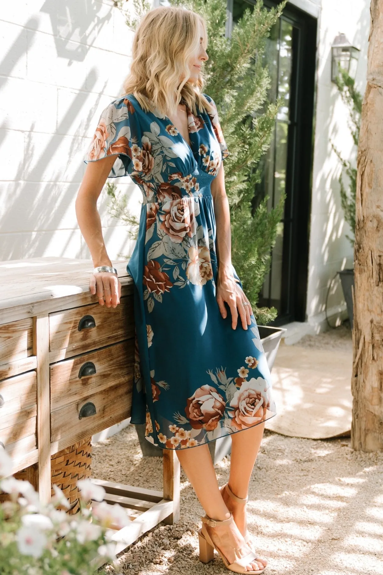 New Baltic Born Sarah Smocked Midi Dress | Blue Floral BlueFloral