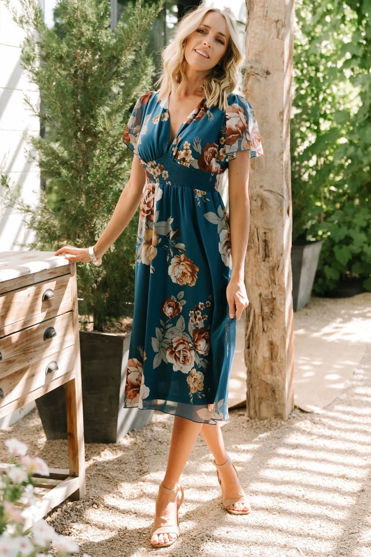 New Baltic Born Sarah Smocked Midi Dress | Blue Floral BlueFloral