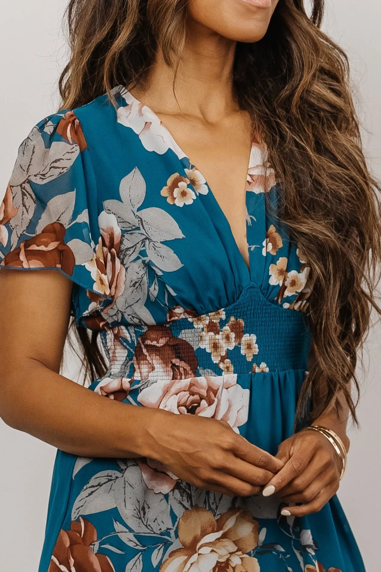 New Baltic Born Sarah Smocked Midi Dress | Blue Floral BlueFloral