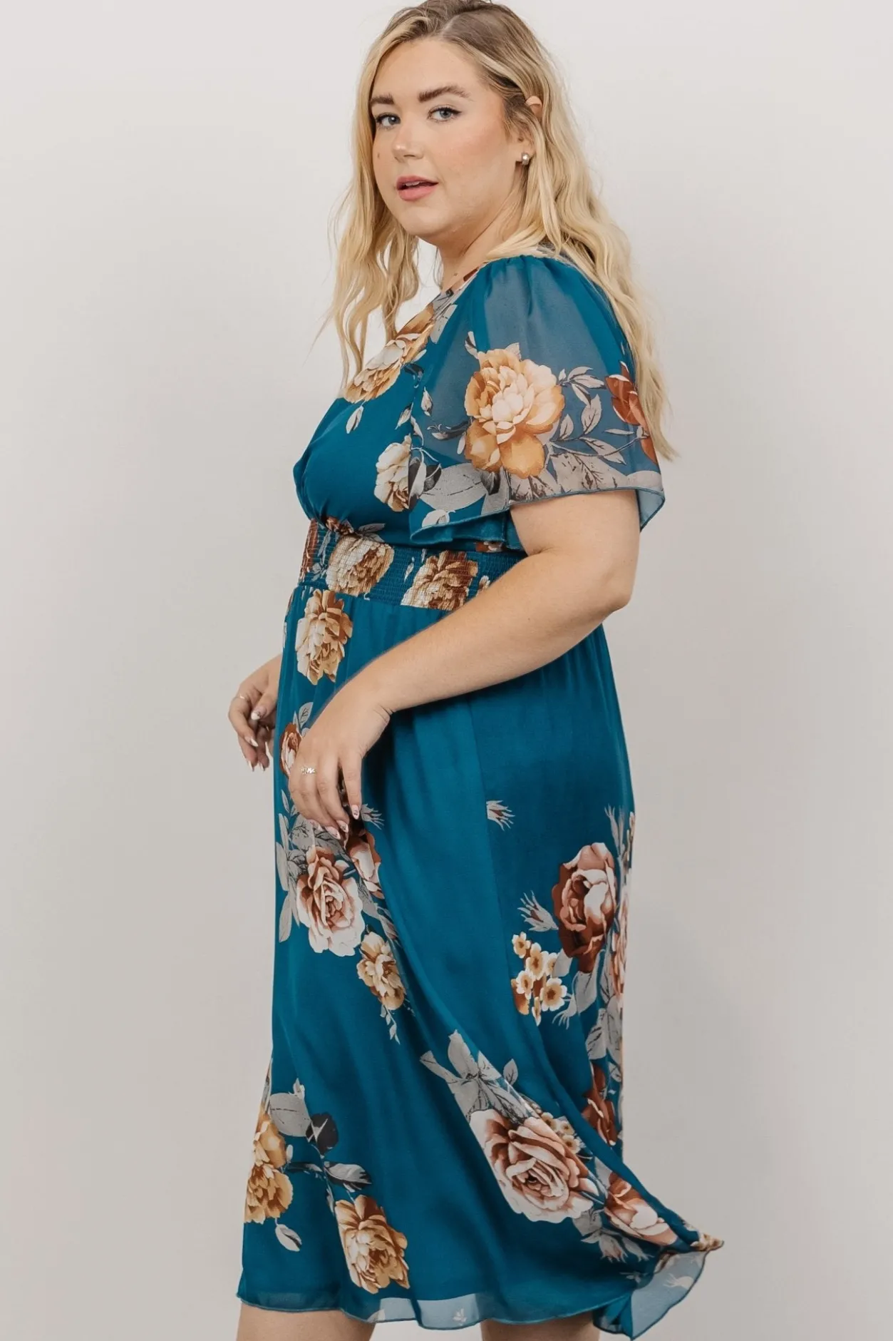 New Baltic Born Sarah Smocked Midi Dress | Blue Floral BlueFloral