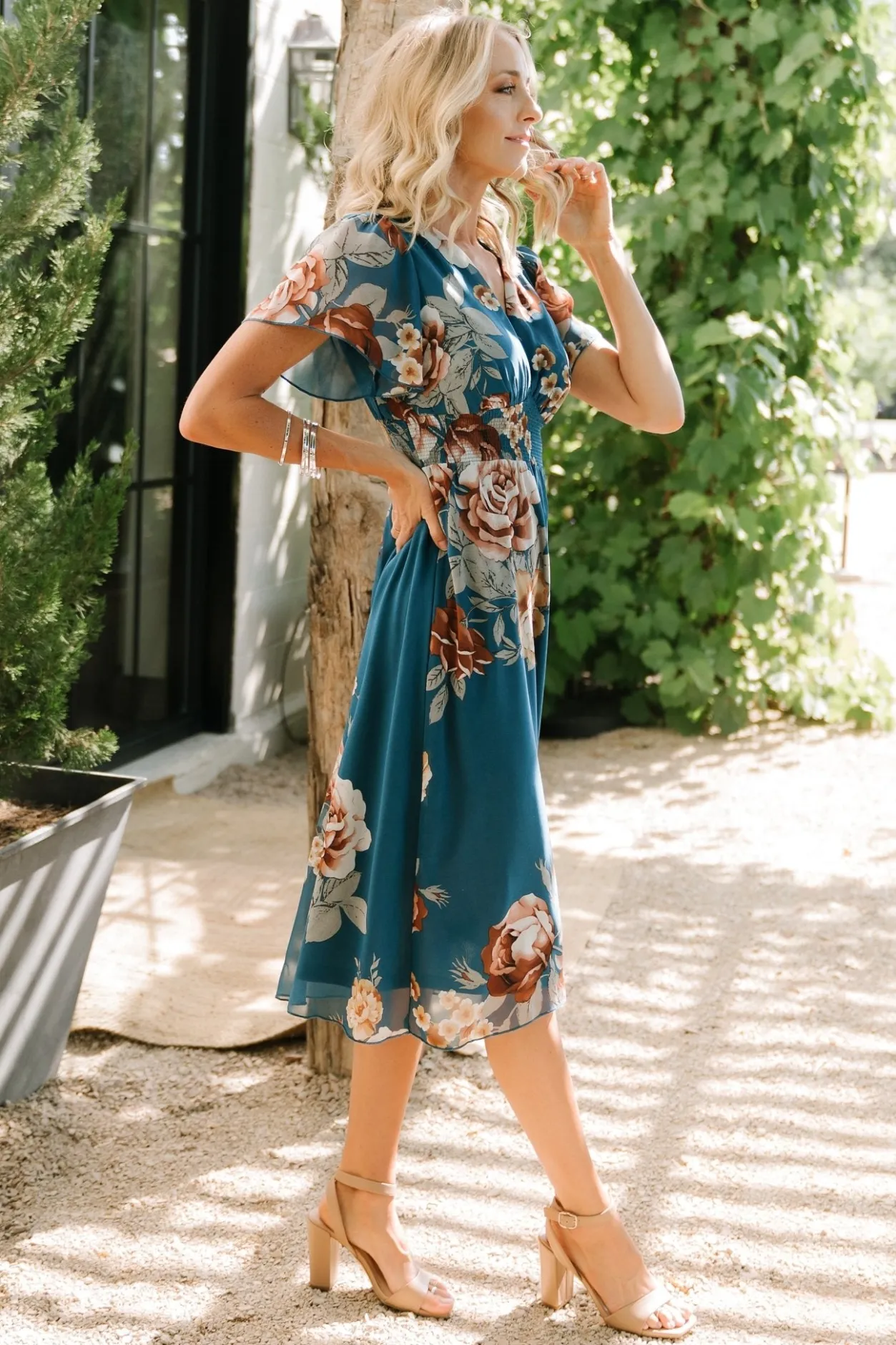 New Baltic Born Sarah Smocked Midi Dress | Blue Floral BlueFloral