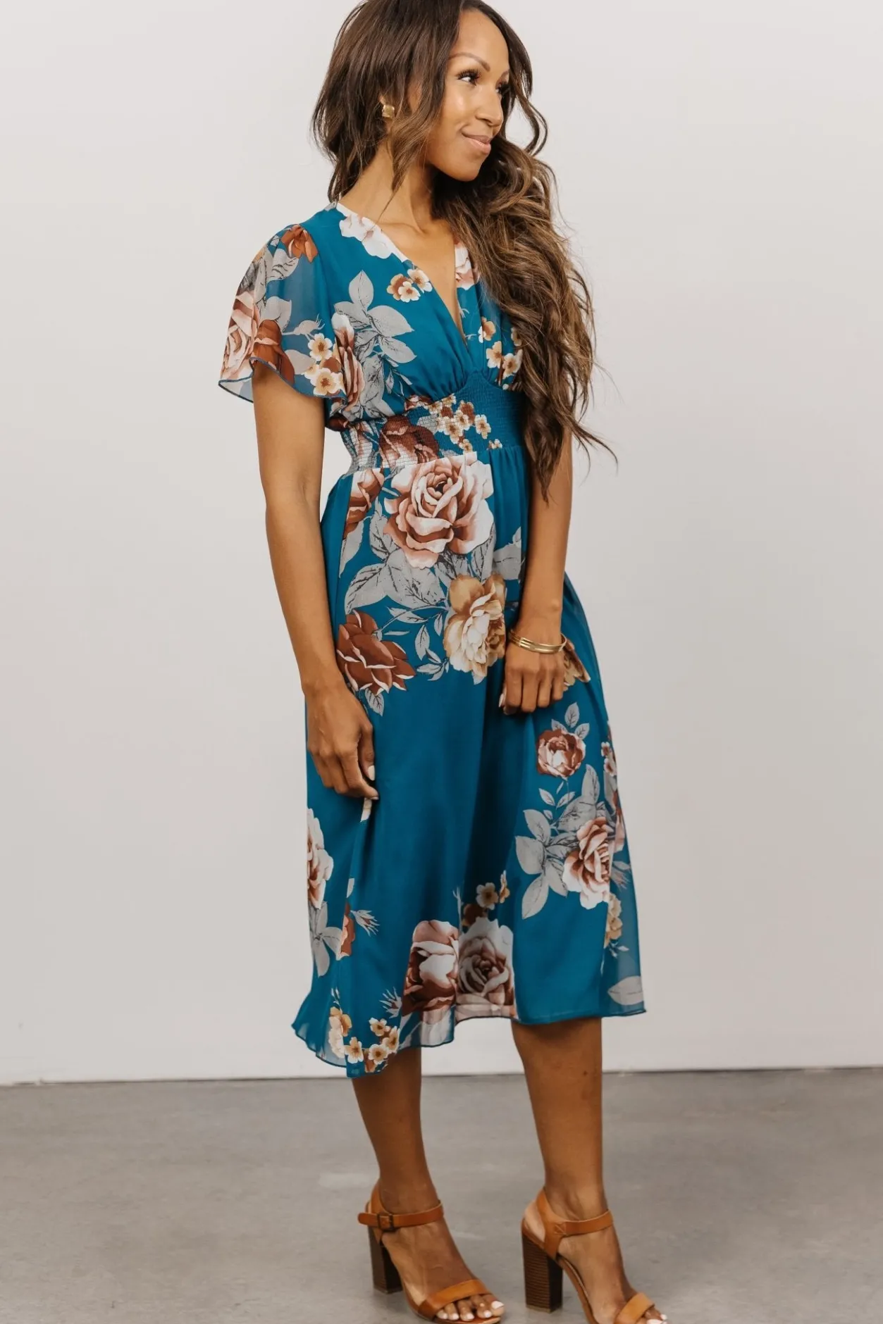 New Baltic Born Sarah Smocked Midi Dress | Blue Floral BlueFloral