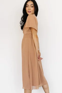 New Baltic Born Sarah Smocked Midi Dress | Dusty Camel DustyCamel