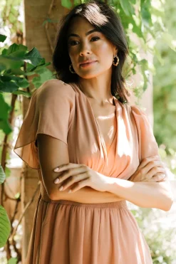 New Baltic Born Sarah Smocked Midi Dress | Dusty Camel DustyCamel