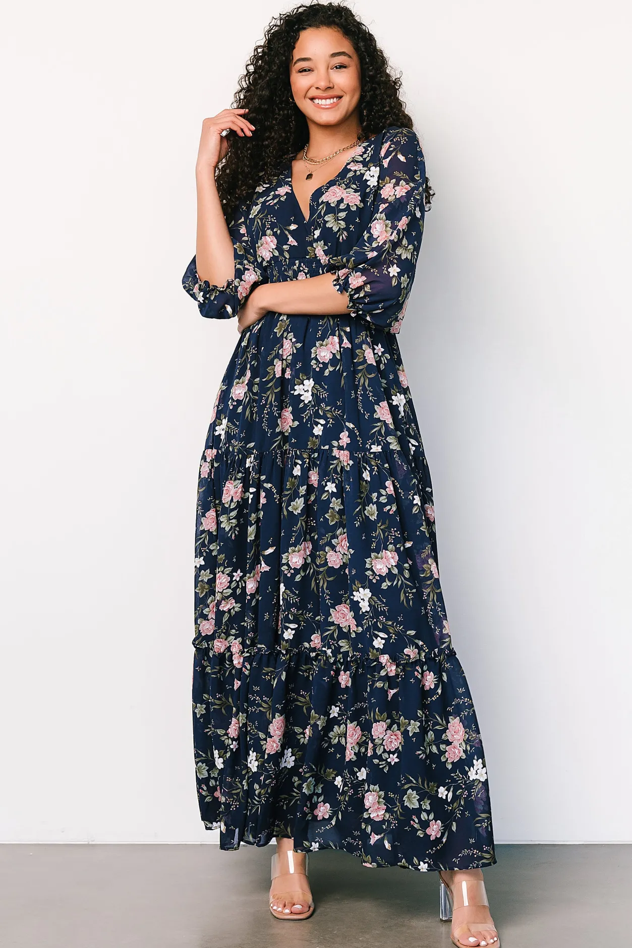 Best Baltic Born Sawyer Tiered Maxi Dress | Navy + Pink Navy+Pink