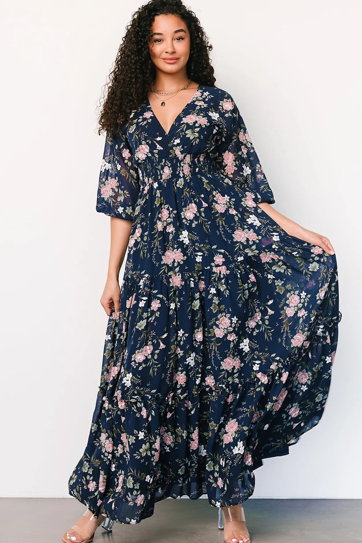 Best Baltic Born Sawyer Tiered Maxi Dress | Navy + Pink Navy+Pink