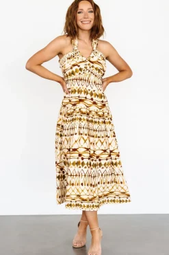 New Baltic Born Seraphina Open Back Midi Dress | Tan Multi TanMulti