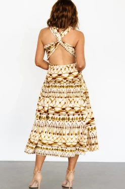 New Baltic Born Seraphina Open Back Midi Dress | Tan Multi TanMulti