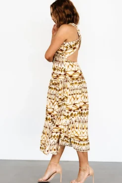 New Baltic Born Seraphina Open Back Midi Dress | Tan Multi TanMulti