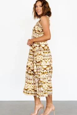 New Baltic Born Seraphina Open Back Midi Dress | Tan Multi TanMulti