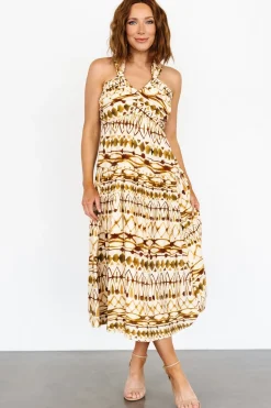 New Baltic Born Seraphina Open Back Midi Dress | Tan Multi TanMulti