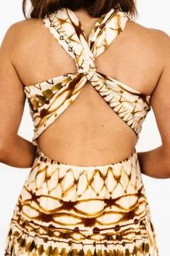 New Baltic Born Seraphina Open Back Midi Dress | Tan Multi TanMulti