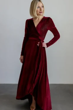 Best Baltic Born Serena Shimmer Velvet Wrap Dress | Merlot