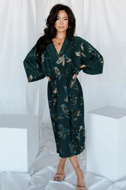Discount Baltic Born Shaneen Ruched Midi Dress | Jade Floral Shimmer JadeFloralShimmer