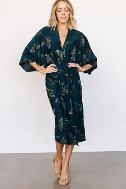 Discount Baltic Born Shaneen Ruched Midi Dress | Jade Floral Shimmer JadeFloralShimmer