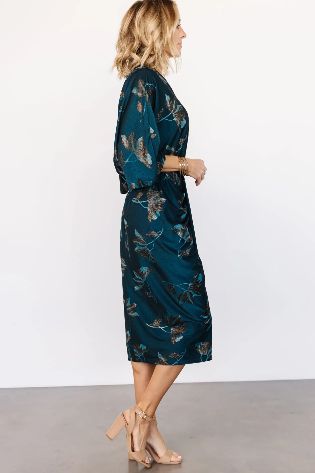 Discount Baltic Born Shaneen Ruched Midi Dress | Jade Floral Shimmer JadeFloralShimmer