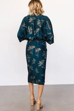 Discount Baltic Born Shaneen Ruched Midi Dress | Jade Floral Shimmer JadeFloralShimmer